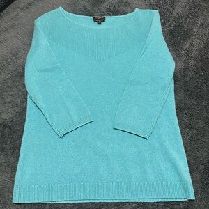 100% Cashmere Aquamarine Sweater with 3/4 Sleeves